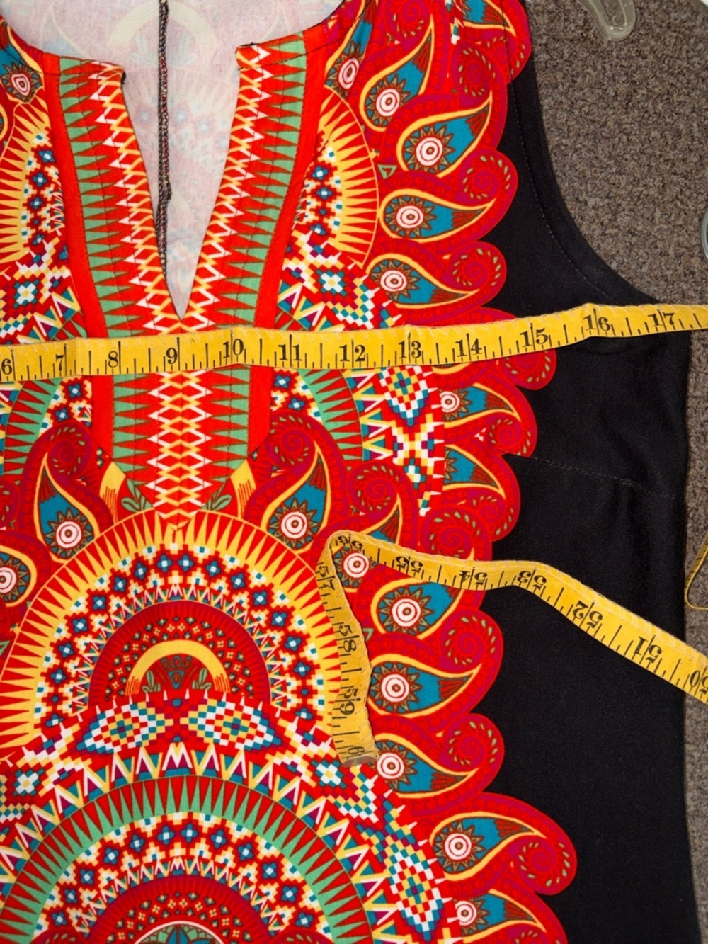 New York & Company Black Midi Dress with Red Orange Multicolor Tribal Print - Picture 6 of 10